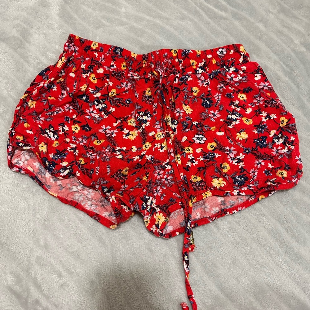 Red floral shorts